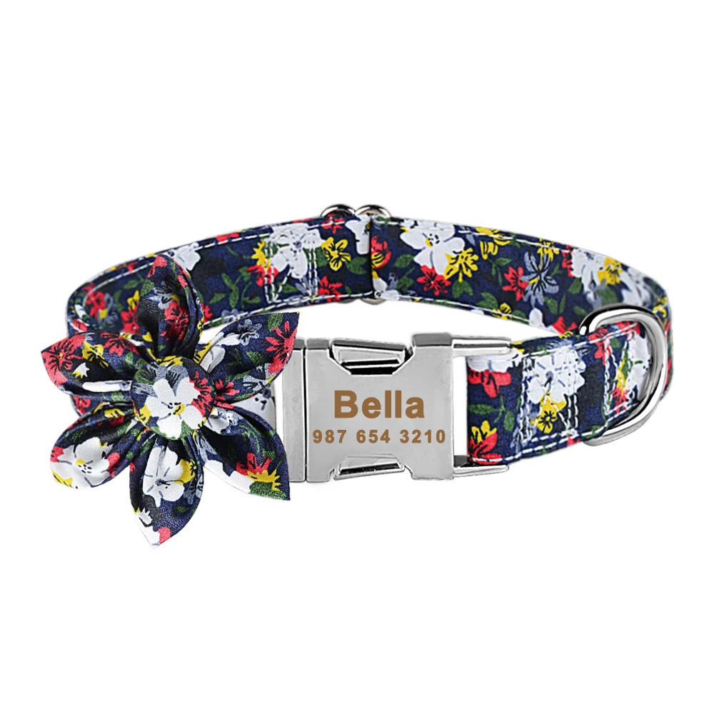 light up dog collar Personalized Dog Collar Nylon With Flower and Metal Buckle Small Medium Large Puppy Engraved Name Collars Pet Cat Dog Supplies 3/8 wide dog collars	 Dog Collars