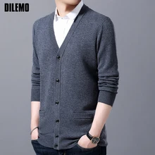 Шерсть модный бренд зимний свитер мужской кардиган Джемперы трикотаж сплошной цвет корейский стиль приталенный повседневный мужской s одежда