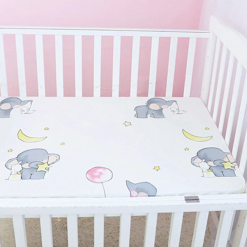 Хлопковая кроватка простыня Мягкая дышащая детская наматрасник мультфильм постельные принадлежности для новорожденных для кроватки размер 120x65 см