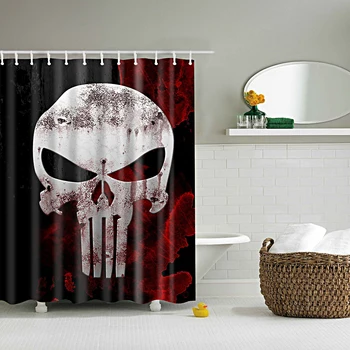 

1xBathroom Shower Divider Scarf Waterproof Fabric Curtain W/ 12 Hooks Skull
