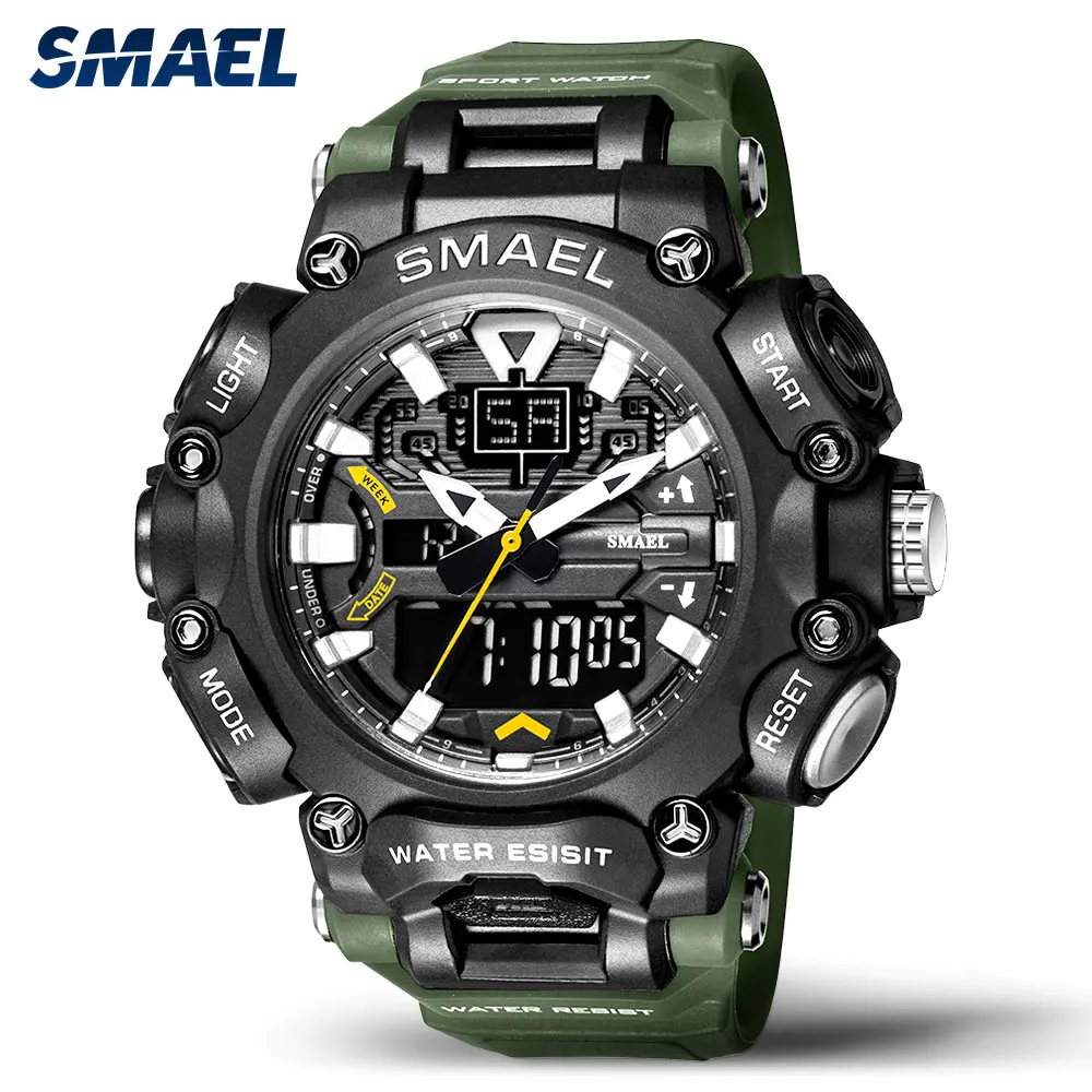 SMAEL Men Sport Watch Olive Digital Quartz Watches Waterproof Auto Date Chronograph Electronic Wristwatch часы мужские reloj8053 |