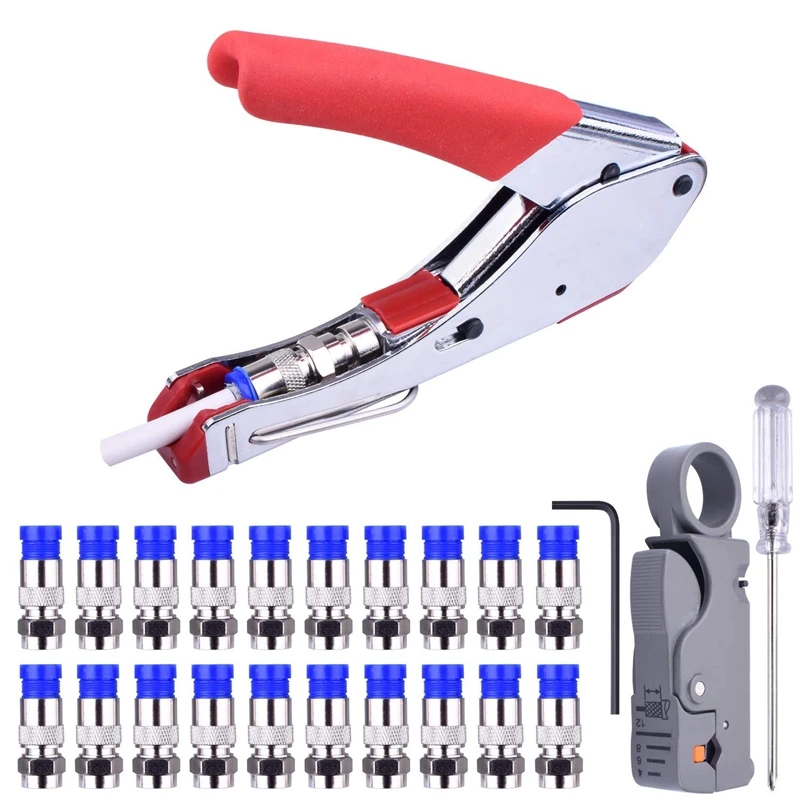 Blue Cable Crimping Cutter 22 Piece Set Cable Crimper Extrusion Tools F- Head Waterproof for Indoor/Outdoor Connection Crimping Tool for Coaxial Cable Wire Stripper Set Blue Cable Crimping Cutter 22 Piece Set Cable Crimper Extrusion Tools F- Head Waterproof for Indoor/Outdoor Connection Crimping Tool for Coaxial Cable Wire Stripper Set