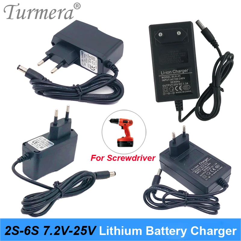 

8.4V 12.6V 16.8V 21V 25V 1A 2A 1.3A 18650 Battery Charger DC 5.5MM*2.1MM for 2S 3S 4S 5S 6S Battery Pack for Screwdriver Battery