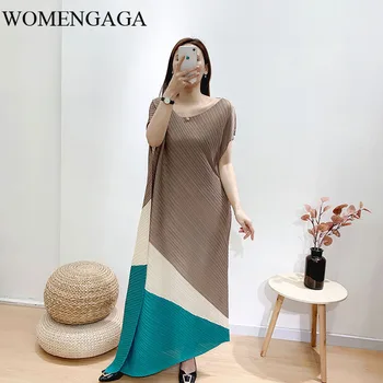 

women's clothes fold 2020 Summer temperament over-knee long pleated dress color block patchwork short sleeve dress X3VI