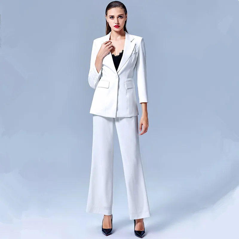

Blazer Pants Set Two Piece Formal Suits Buttons Nine Office Ladies Women's Pantsuit White Business Suit Women Blazer Set