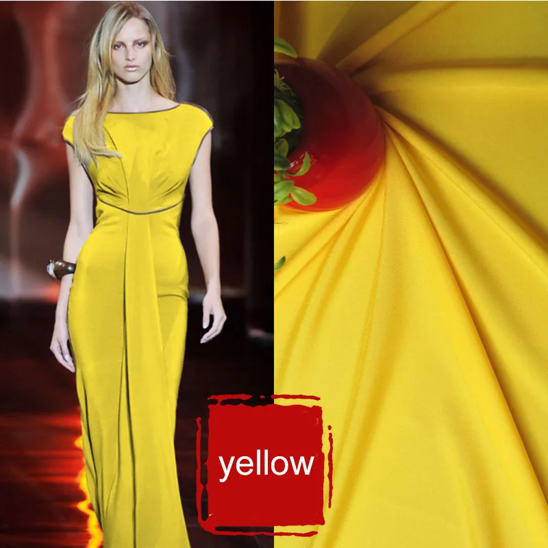 150 см широкий эластичный супер мягкий окрашенный шелк стрейч крепдешин шифон ткань подкладка ткань искусственный шелк Удобная ткань для платья - Цвет: Цвет: желтый