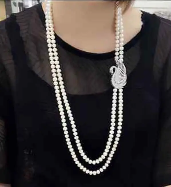 Двойное strands9-10mm Южное море Белое Круглое жемчужное ожерелье 2"-24"
