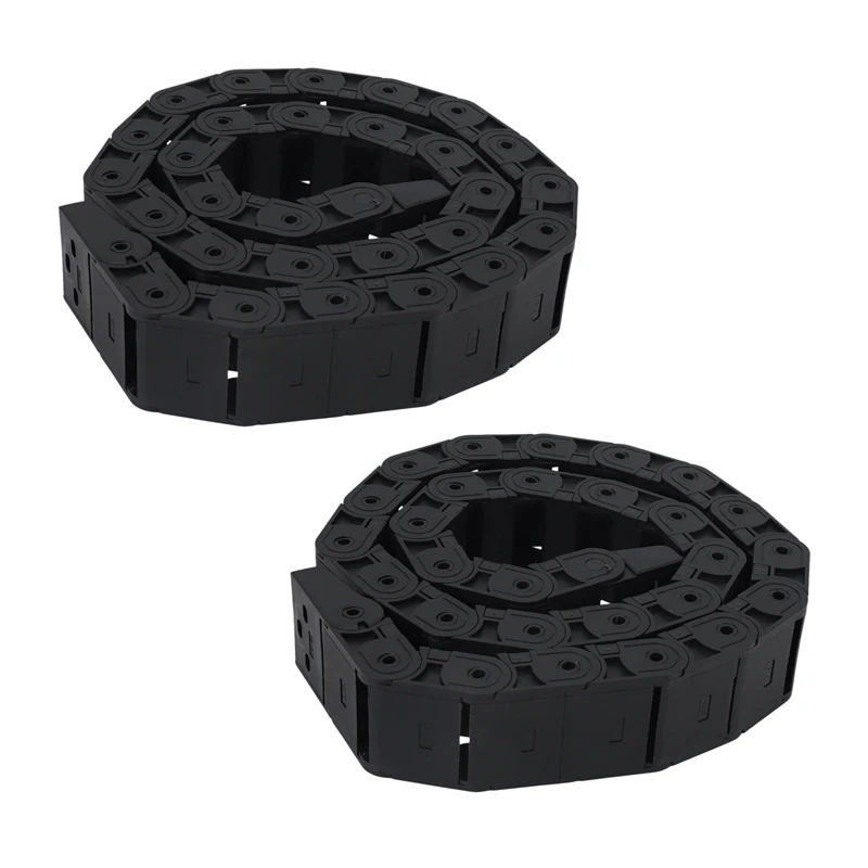 2X 18mm x 37mm Black Flexible Semi Enclosed Cable Drag Chain 1M 39.4