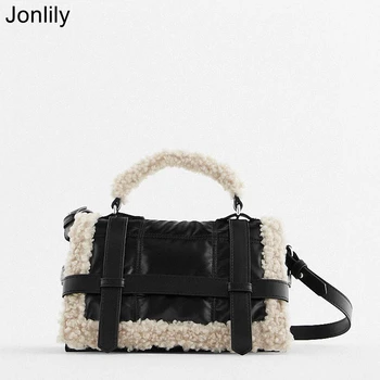 

Jonlily Women PU Leather Shoulder Bag Female New Fashion Lamb Hair Small Square Bag Messenger Crossbody Bag Teens Purse -KG504