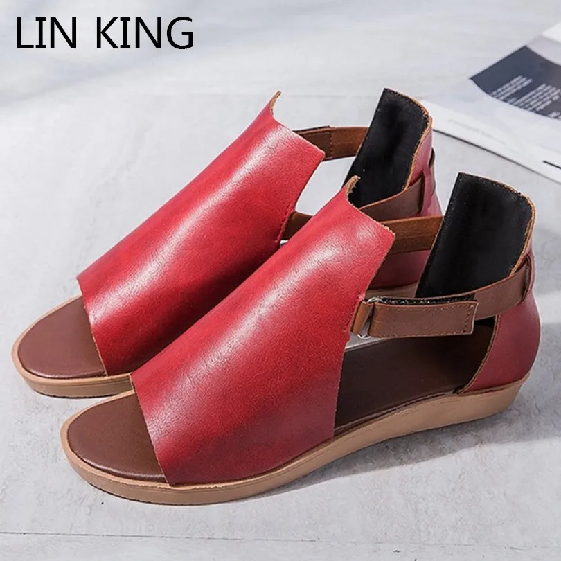

LIN KING Sandals Women 2020 Flats Causal Summeer Shoes Big Size Retro Gladiator Sandals Non Slip Outdoor Beach Shoes Sandalias
