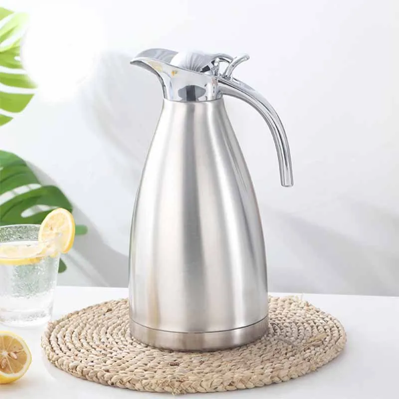 Серебристый 1.5L 2L двойными стенками из нержавеющей стали Термос бутылка заварник для чая кофе чай термосы для воды кувшин - Цвет: Серебристый