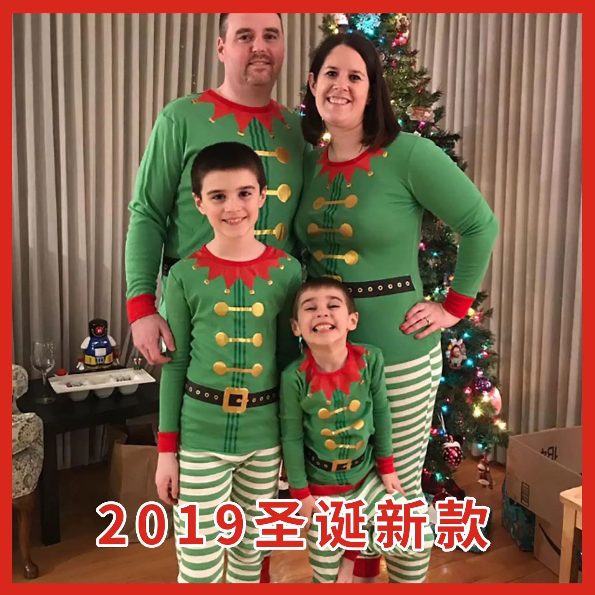 

2019 Christmas pajamas new parent-child 2 piece suit printed striped family clothing pajamas home service pajamas happy new year