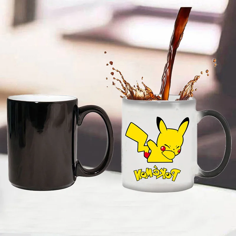 Новинка, кофейные чашки и кружки Pokemon Magic, 350 мл, меняющие цвет, мультяшная аниме кружка, креативные чайные молочные керамические чашки