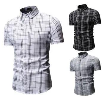 

Fashion Men's Button-down Business Casual Dress Shirt Mens Plaid Short Sleeve Shirts Top Tee