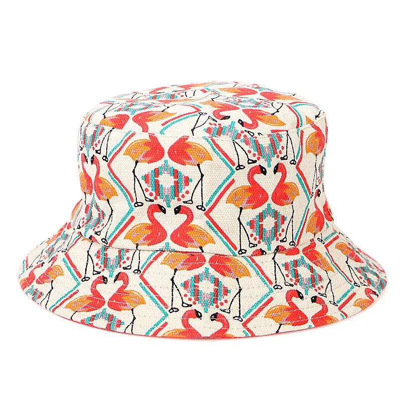 Fashion Flamingo Print Bucket Hat Women Ladies Cap