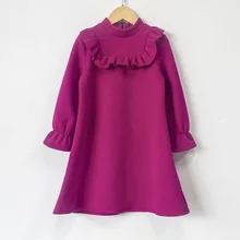 Платье из плотного бархата для девочек; сезон осень-зима; теплое флисовое фиолетовое платье-Толстовка для девочек-подростков; Детские вечерние платья принцессы с оборками