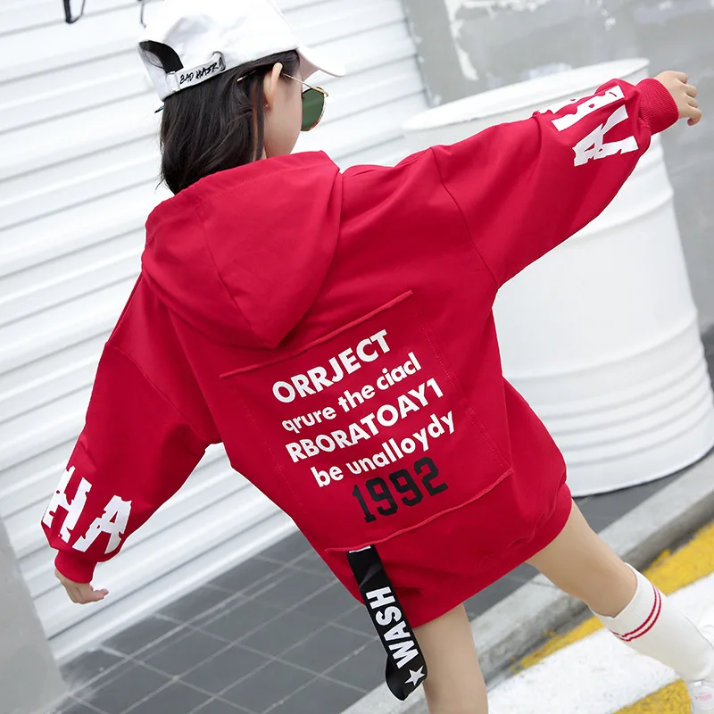 2019 Spring And Autumn Childrenswear New Style Girls Korean-style Back Lettered Hoodie Big Boy Mid-length Men's Sweatshirts & Ho
