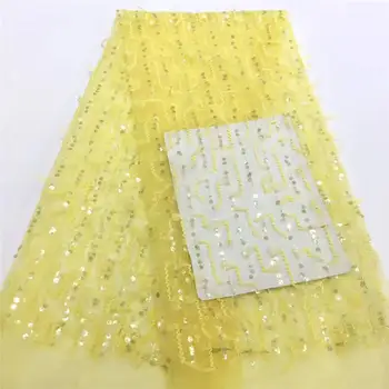 

New Yellow African Sequins Lace Fabric Gorgeous French Mesh Lace Fabric With Sequins NigerianTulle Lace For Wedding F1855