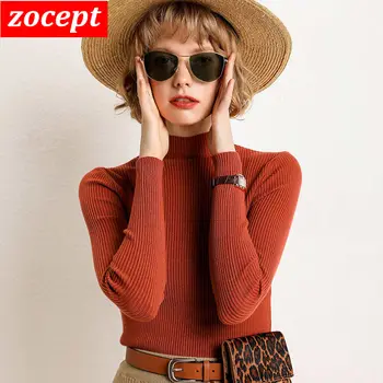 

zocept Fashion Women Solid Sweater Half Turtleneck Big Stretch Long Sleeve Slim White Black Red Soft Pullover Ladies Pull ZC08