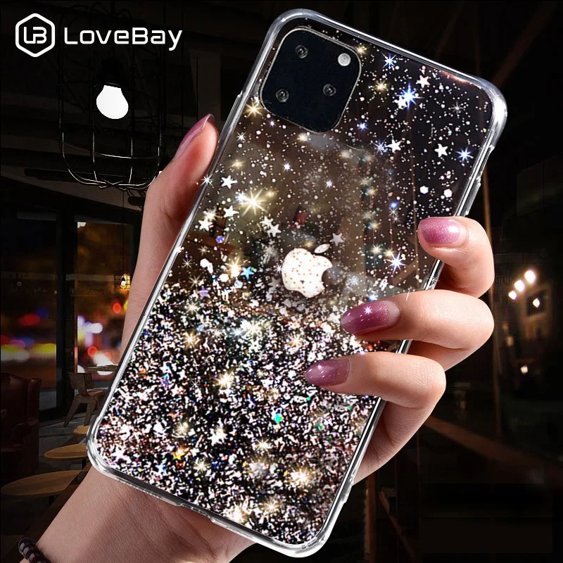 Lovebay Прозрачный блестящий чехол для телефона для iPhone 6, 6s, 7, 8 Plus, X, XS, XR, XS, Max, блестящая звездочка, блестки, Мягкий ТПУ силиконовый чехол-накладка