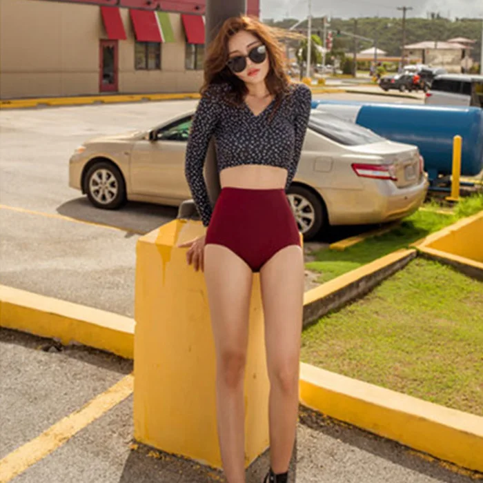 

South Korea Graceful Bathing Suit Women's Bikini Split Type Two Piece Set High-waisted Conservative Belly Covering Slimming Bubb