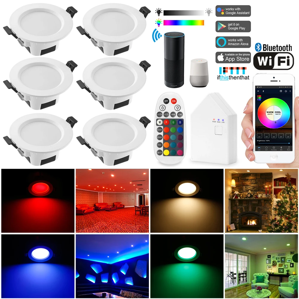5W/9W Bluetooth APP LED Einbauleuchte RGB+warm+kalt Weiß mit Fernbedienung Spots 