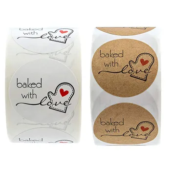 

Free Shipping - 2.5CM Round Natural Kraft Handmade with "BAKED WITH LOVE" Stickers, 500 Labels Per Roll