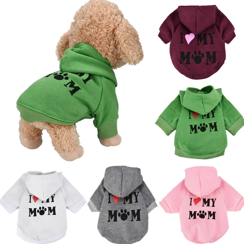 Одежда в горошек с надписью «I Love My Mom»; толстовки с капюшоном; толстовка; зимняя одежда для маленьких собак; модный костюм; хлопковая Футболка; Новинка