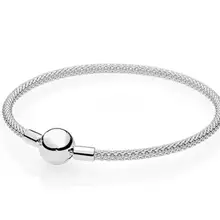 925 пробы Серебряная цепочка-змейка, базовая шаровая застежка, сетчатый пановый браслет, браслет, подходит для женщин, бусина, шарм, сделай сам, европейская бижутерия