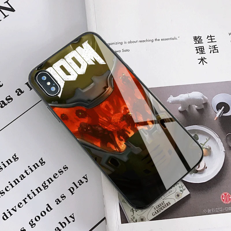 Skull Game Doom Fashion iPhone XR 11 Pro XS Max X 5 case Glass Cases Shockproof Cover For iphone 7 8 6 S 6S Plus for man | Мобильные