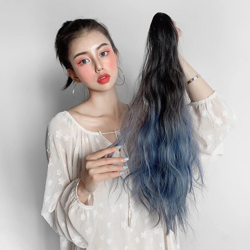 

MSTN 60cm Long Wavy Ponytail Gradient Color Hair Extension Mini Grab Type Brown Pink Ponytail 100g Hair Accessories