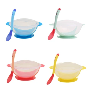 

Baby Bowl Set Training Bowl Spoon Tableware Set Dinner Feeding Bowl Learning Dishes With Temperature-sensitive Spoon Children