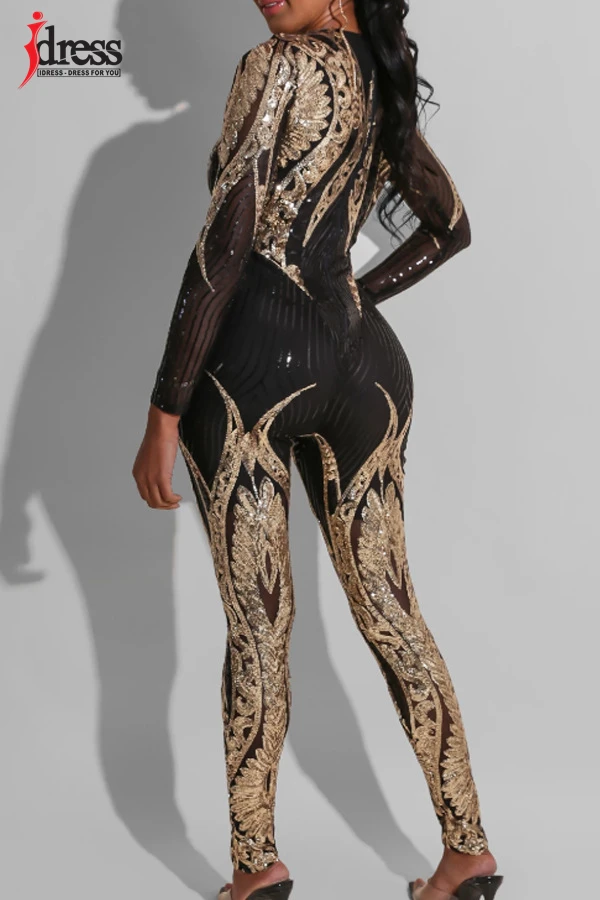 IDress Women Clothing 2020 New Party Club Bodysuit Body Top Slimming Long Sleeve Bodysuit Sexy Silver Gold Mesh Sequin Jumpsuit (4)
