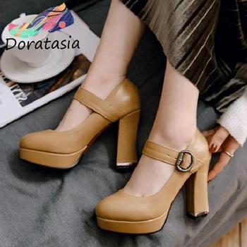

DORATASIA Elegant Ladies Spring Pumps Classic Black Buckle Strap High Heels Pumps Women Casual Handmade Round Toe Shoes Woman