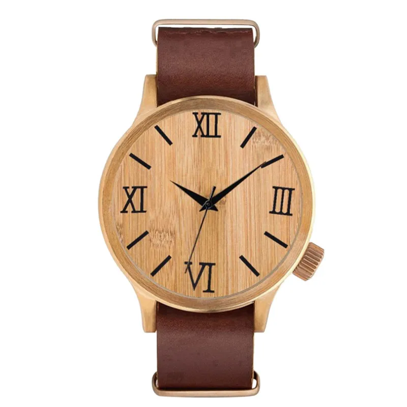 Креативные бамбуковые деревянные печатные римские Цифровые мужские часы кварцевые кожаные часы мужские наручные часы zegarek meski montre homme WD