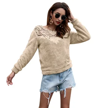 

Woman Tops Hot Pullover O-neck Female Cotton Blend Fleece Hoodies Sweatshirthigh Street Lace Patchwork