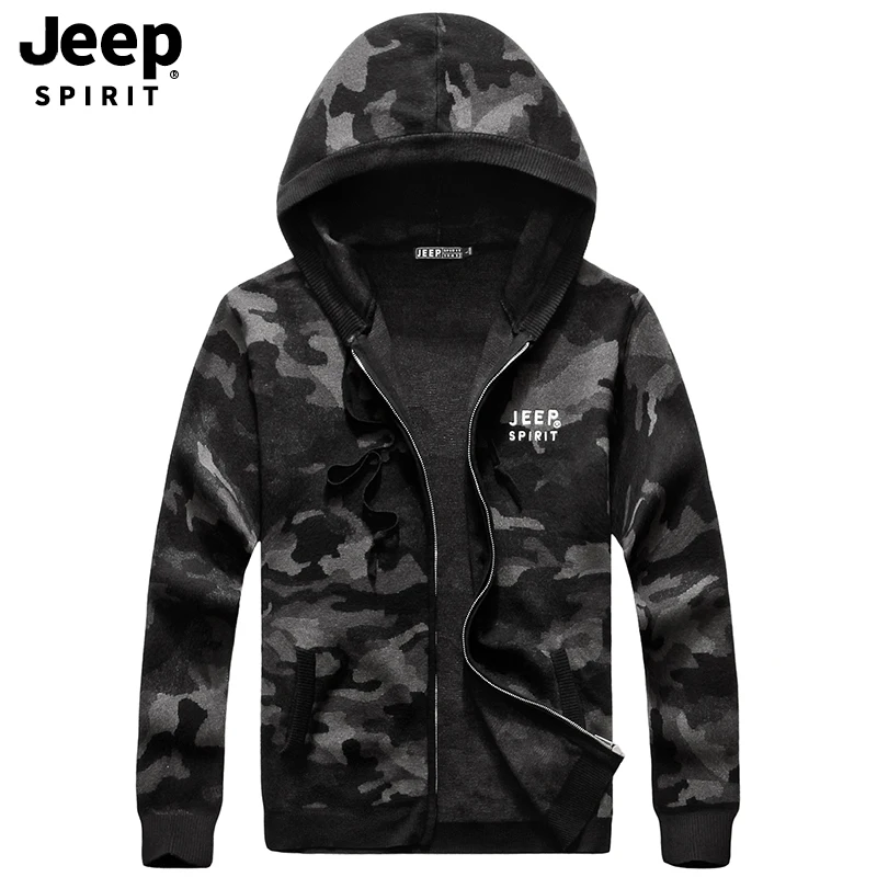 Best Price JEEP SPIRIT Brand Camouflage Sweater Men Fashion Hooded Collar Long Sleeve Cardigan Men M-XXXL Mens Sweaters Warm Knitted Wear