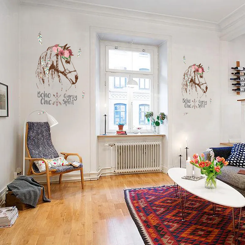 Kůň hlava osobnost pvc bh zeď nálepky skirting nasednout děti ložnice žití pokoj dekorace murals boho cikán sloh spirist