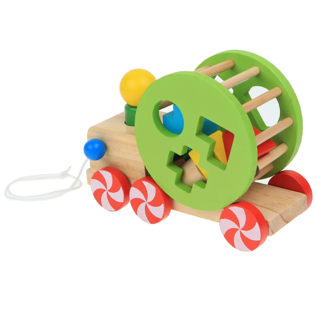 Wooden Duck Car Toddler Walking Pull Along Toy Pull and Push Animal Vehicle Geometric Shapes Sorter Car Early Developmental