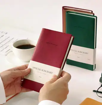 

2021 Pure Color PU Leather Cover Pocket Monthly Plan Book Slim Office Diary 176P