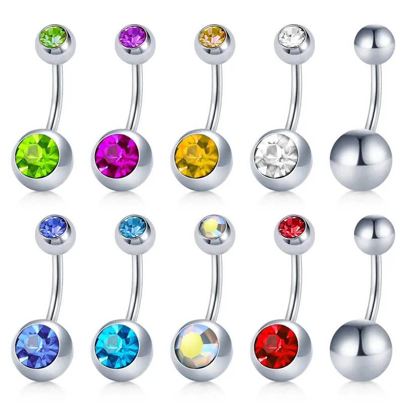 14 г 1 шт. кольца пупка Хирургическая сталь CZ инкрустированные шарики для женщин девочек пупка короткие Кольца Пирсинг 6 мм 8 мм 10 мм