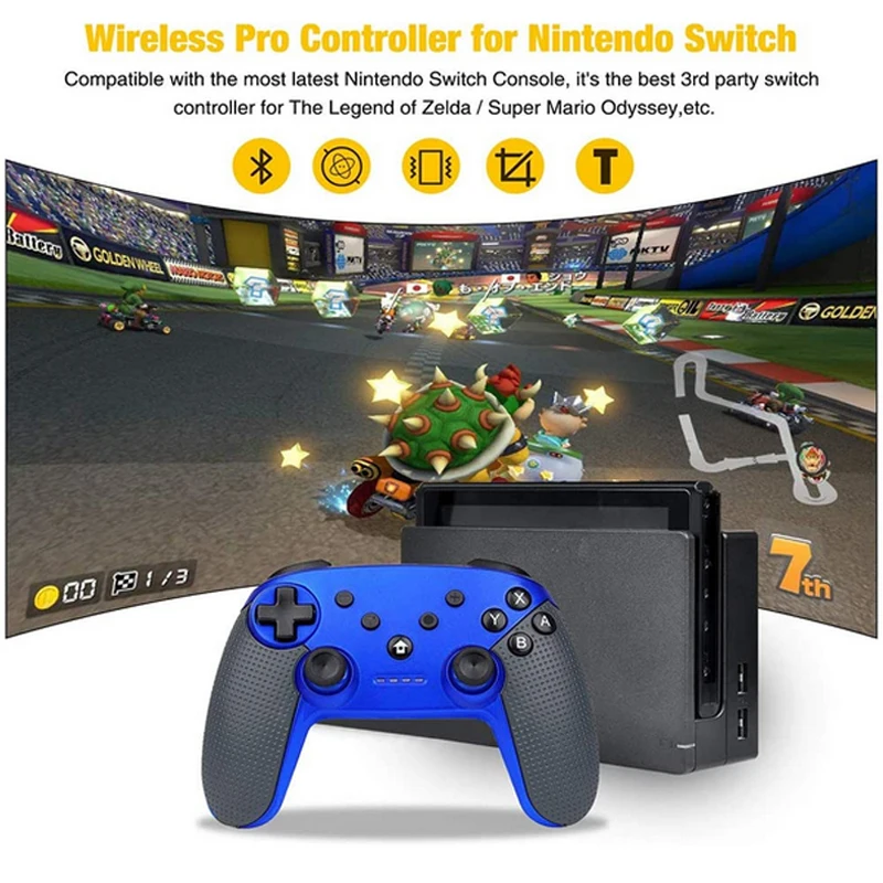 

Blue Wireless Switch Pro Controller High Performance Gamepad for Nintendo Switch Console with Gyro Axis Turbo and Dual Vibration