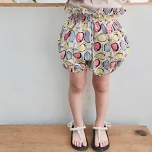 Южно-корейские летние тонкие штаны с высокой талией, большие штаны на подгузник, штаны с цветочным принтом для маленьких девочек, чистый хлопок