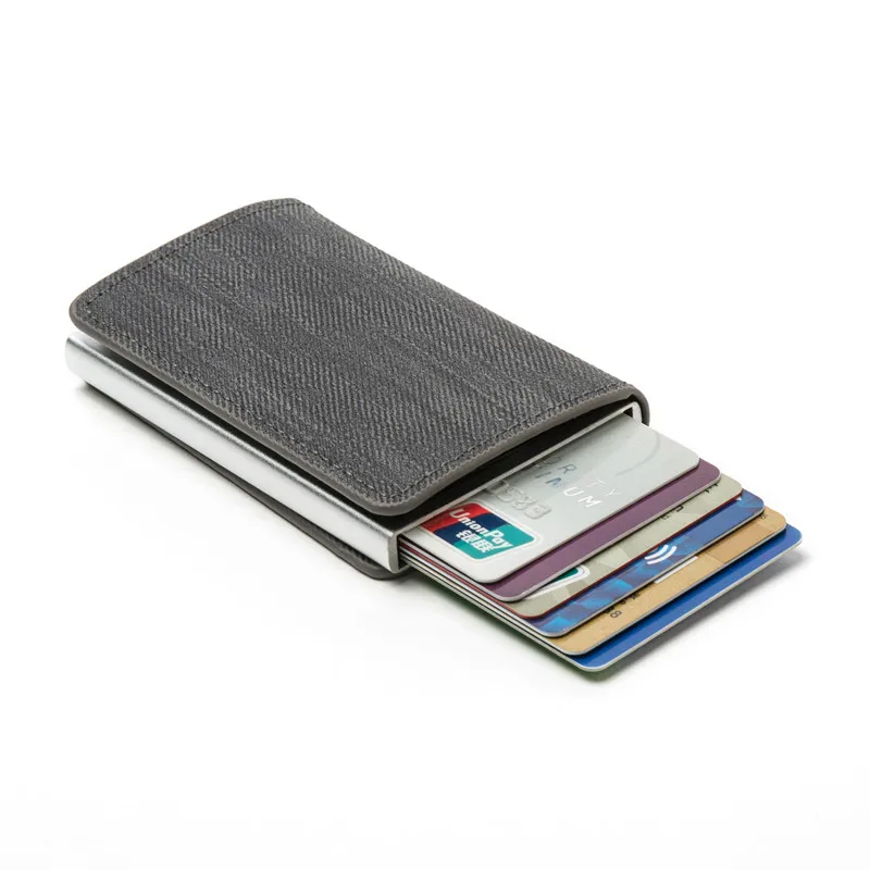 BISI GORO RFID Противоугонный Id держатель для карт клатч один ящик мужской женский кошелек для путешествий джинсовый бизнес всплывающий металлический чехол для ID
