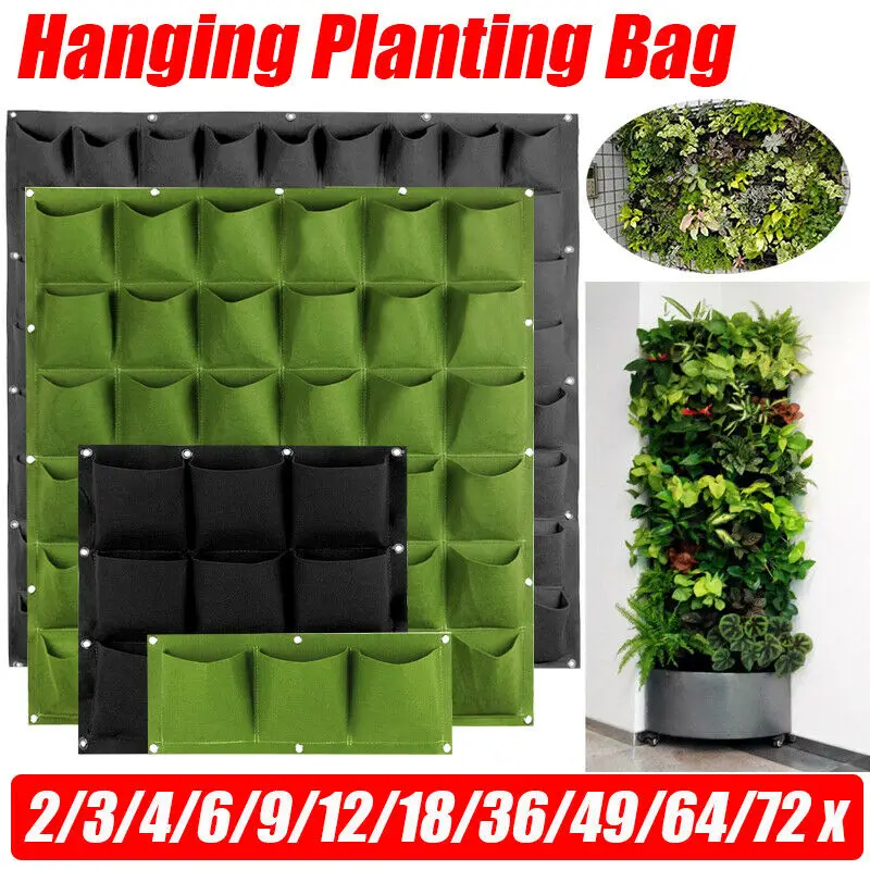 2~72 Pocket Vertical Growing Planting Bag Wall Hanging Pocket Pot Garden Planter 