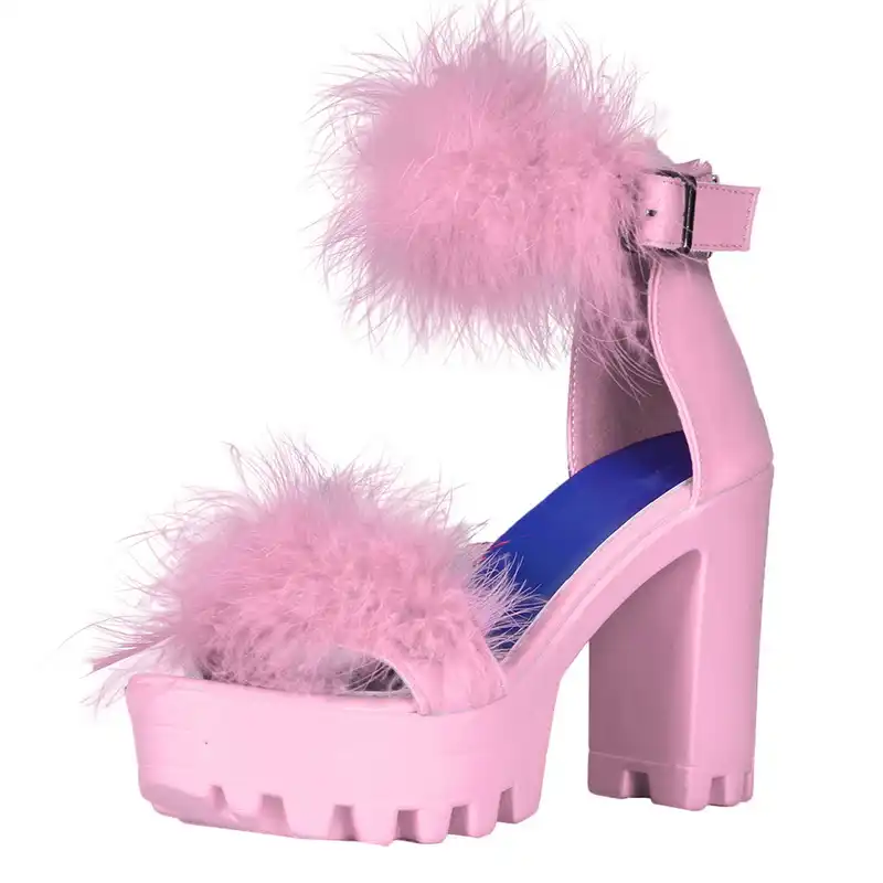 fluffy open toe heels
