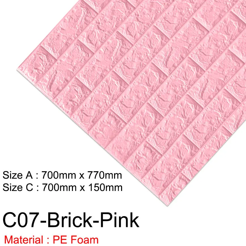 CO7-Brick-Pink 3D настенная бумага мраморный кирпич Водонепроницаемая настенная бумага 3D декор для гостиной спальни детской комнаты DIY самоклеящаяся бумага - Цвет: CO7-Brick-Pink