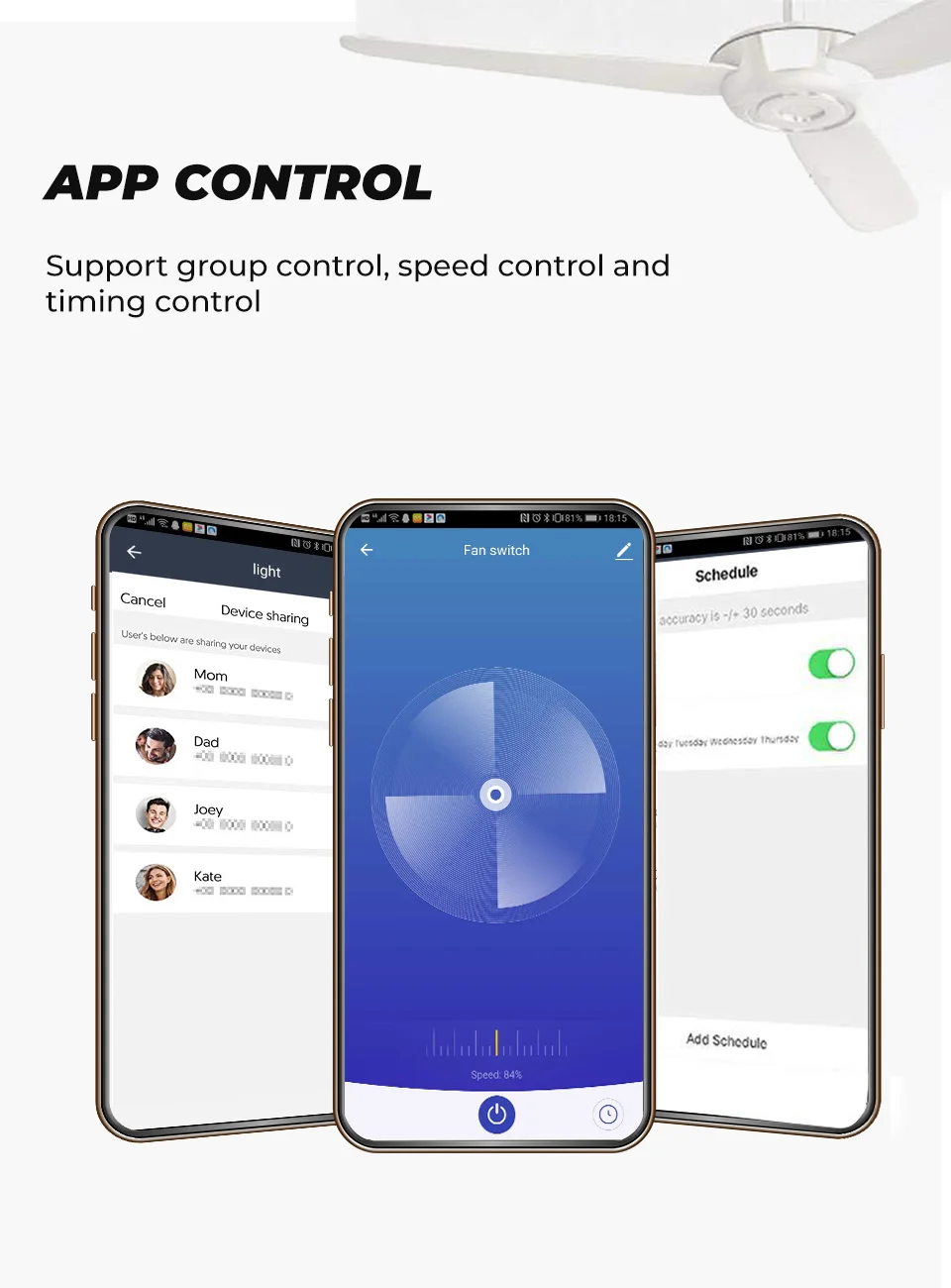 de ventilateur de plafond tactile smart minuterie verre commande fonctionne avec google home