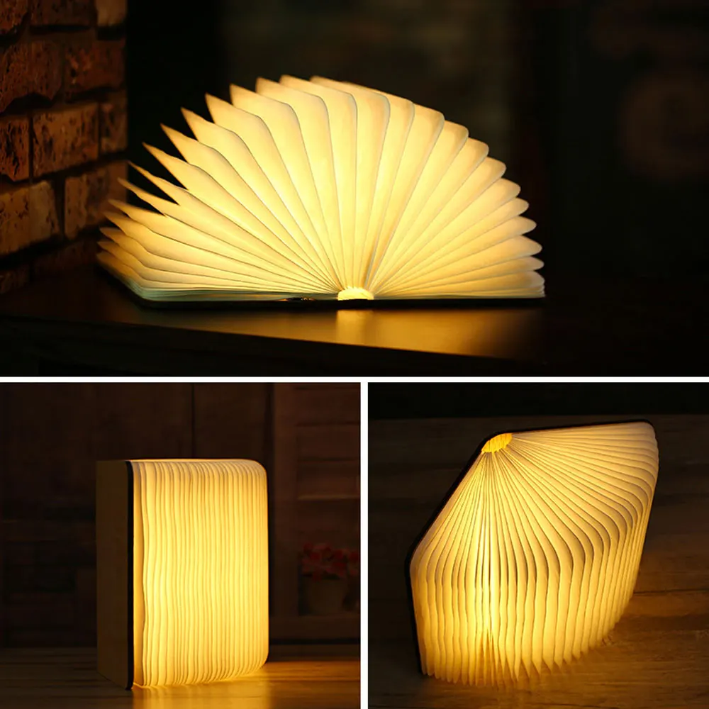 LED Book Night Light Wooden 5V USB Rechargeable Foldable Desk Table Lamp Home 