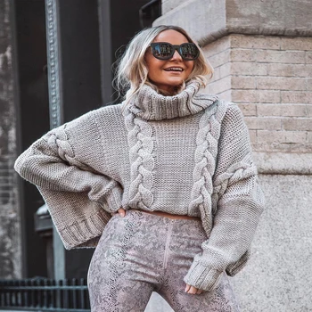 

2019 Pullover Sweater Women Jumper Clothing Turtleneck Sweater Female Jumper Pull Top Women Thick Winter Short Knitted Sweaters